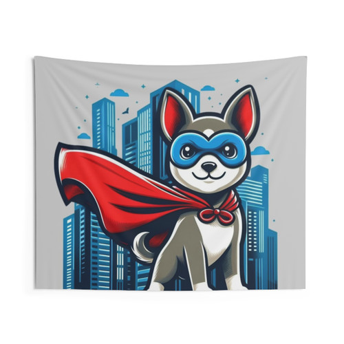 Superhero Dog with Cape Tapestry Wall Art