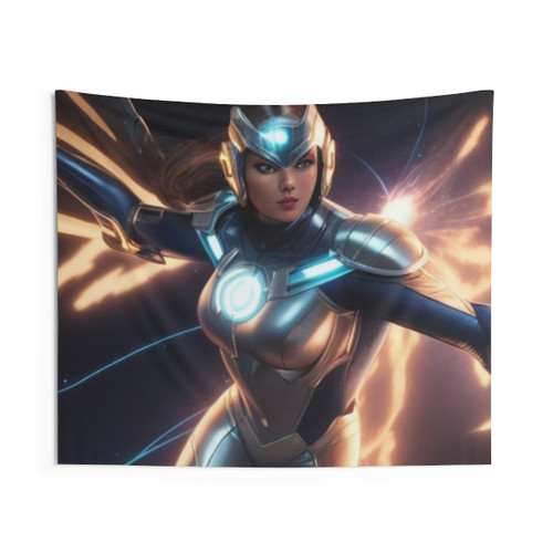 Retro Superhero Tapestry with Glowing Night Sky Design