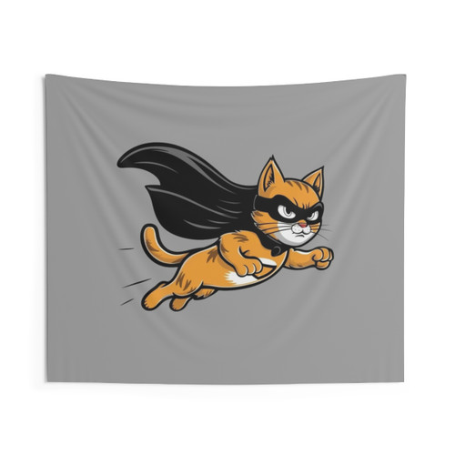 Superhero Cat Tapestry - Cute Cartoon Kitty Art