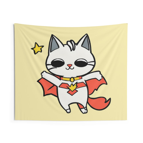Superhero Cat Tapestry with Flying Kitty