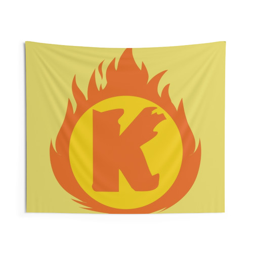 Superhero Letter K Tapestry with Fire Insignia