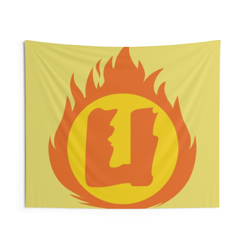 Superhero Letter U Tapestry with Fire Insignia Design