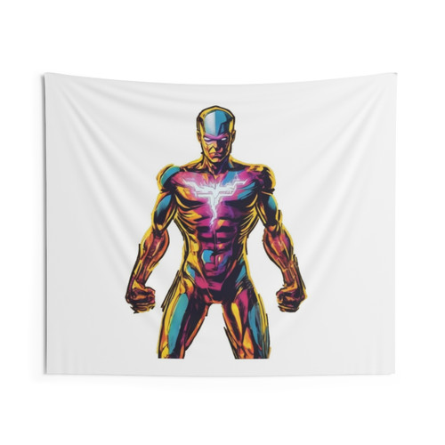Colorful electric superhero digital art tapestry