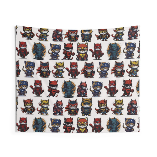 Cat Superhero Pattern Tapestry Wall Hanging
