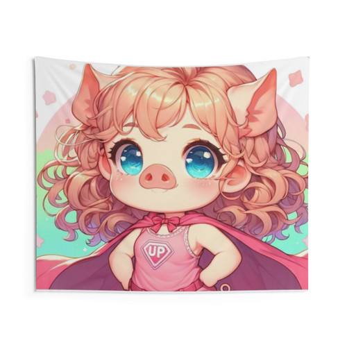 Superhero Piglet Tapestry featuring Uber Piglet the Cute Piggy Superhero