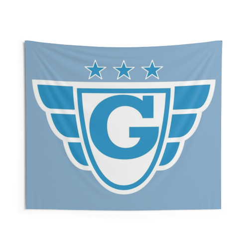 Superhero Letter G Tapestry with Celestial Wings and Stars Design
