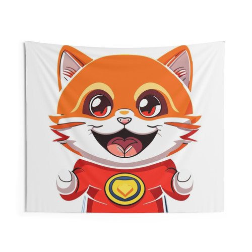 Cat Superhero Smiling Tapestry Wall Hanging