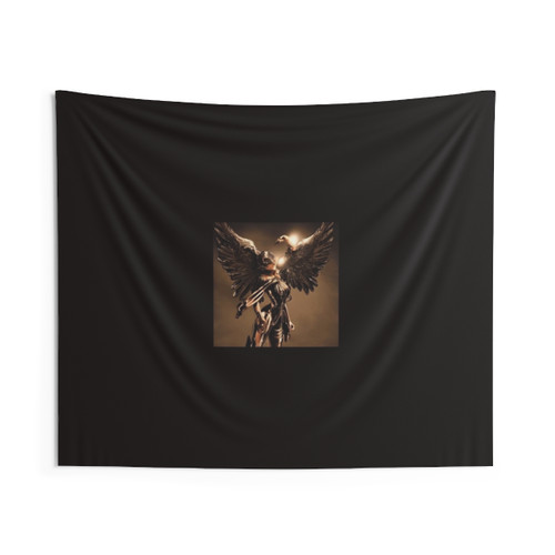 Winged superhero illustration tapestry