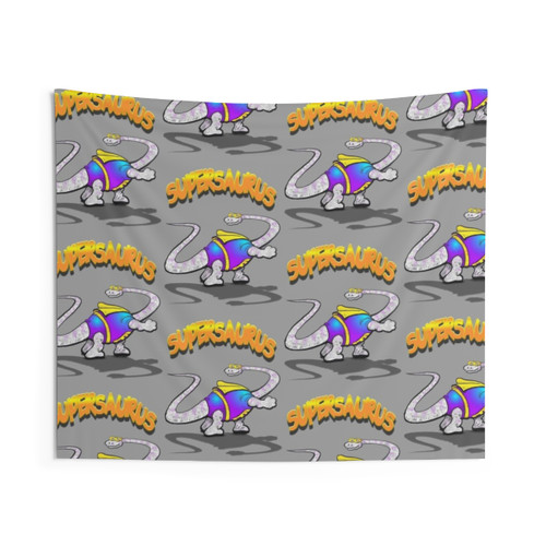 Supersaurus Cartoon Dinosaur Superhero Tapestry