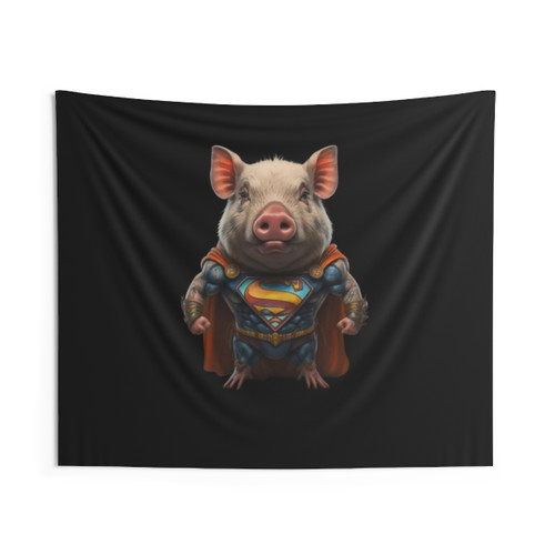 Superhero Piggy Tapestry - Cute and Funny Animal Art
