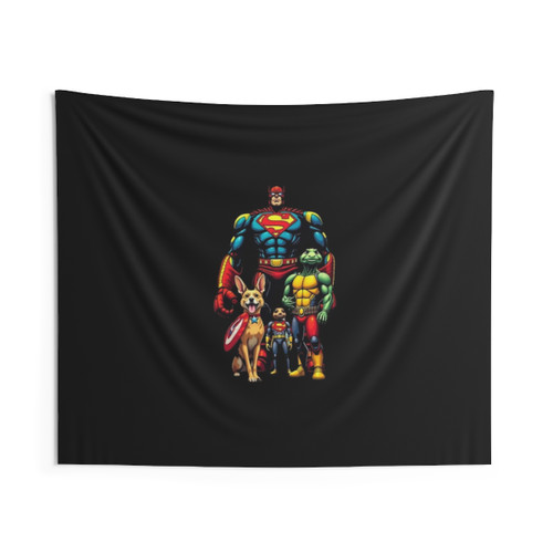 Superhero Cat and Dog Battle Tapestry