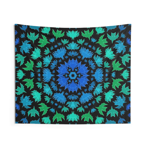 Blue Green Bats Trippy Kaleidoscope Tapestry