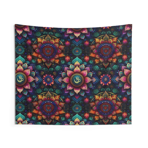 Trippy Psychedelic Indian Om Floral Tapestry