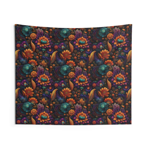 Trippy Psychedelic Floral Tapestry