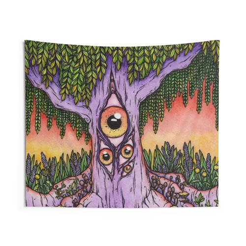 Ancient Wisdom Tapestry: Vibrant Spiritual and Psychedelic Wall Art