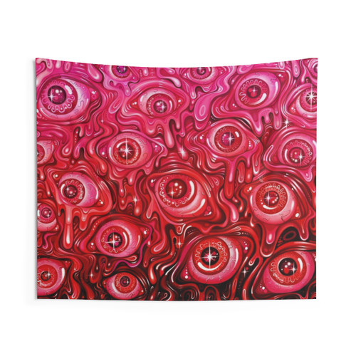 Red and pink trippy eyeball pattern tapestry