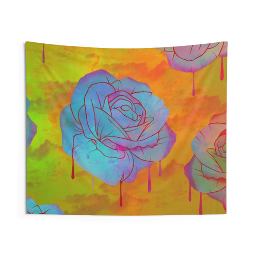 Colorful Drip Tapestry with Psychedelic Floral Design