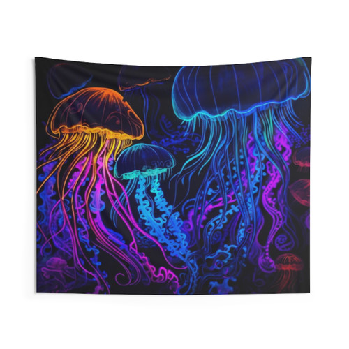 Trippy Blacklight Jellyfish Tapestry