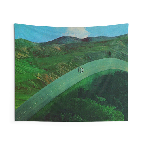 Vintage Psychedelic Tapestry with Abstract Road Landscape Design