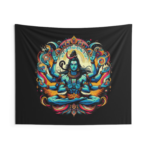Psychedelic Lord Shiva Tapestry - Colorful Hindu Deity Art