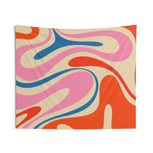 Retro Abstract Tapestry with Swirl Pattern in Bold Colors