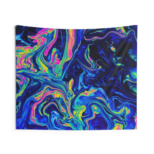 Psychedelic dividing tapestry with abstract, fluid colors