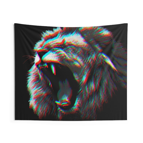 Trippy Lion's Roar Tapestry - Vibrant Wildlife Wall Art