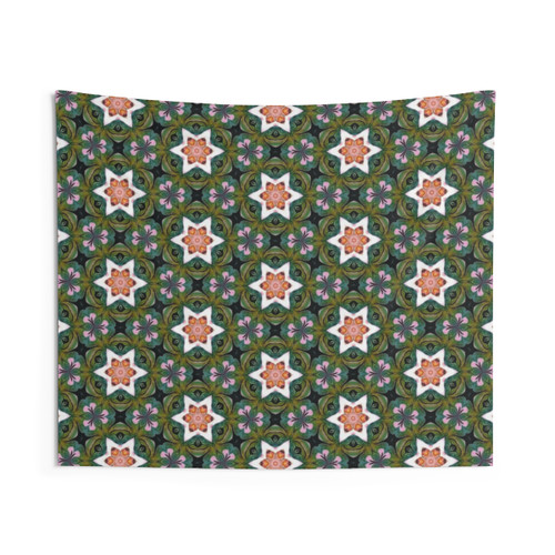Psychedelic Lily Pads and Star Flowers Pattern Tapestry