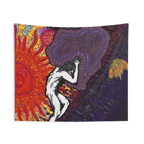 Psychedelic Horror Vacui Tapestry - Myth of Sisyphus Wall Art