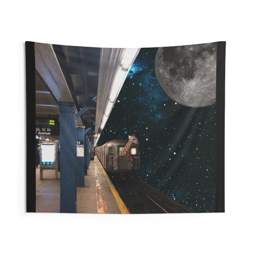 Giraffe Moon Tapestry - Trippy Digital Art Wall Hanging