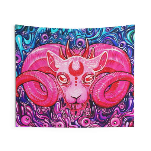 Psychedelic Glittery Ram Tapestry