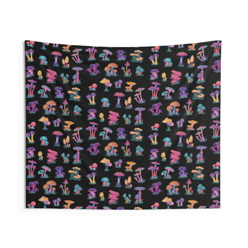 Colorful Vintage Mushroom Chart Tapestry