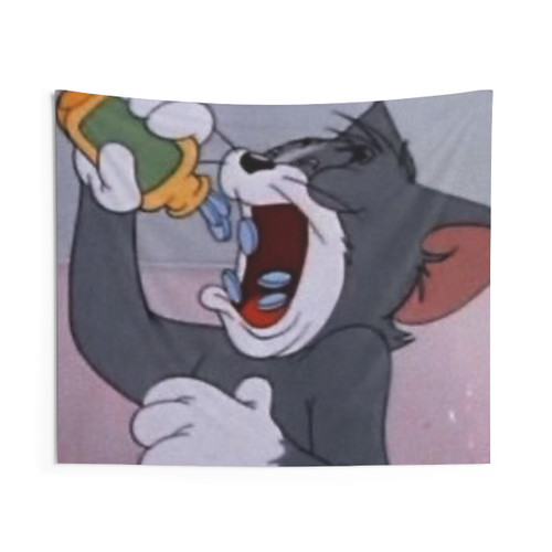 Funny cartoon tapestry with trippy psychedelic art