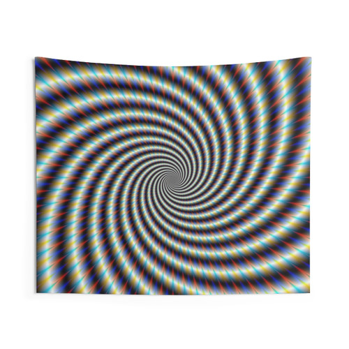 Psychedelic Swirl Tapestry in Blue, Red and Gold