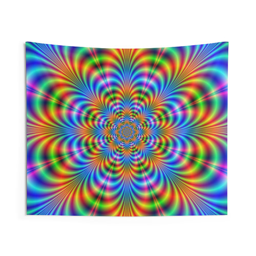 Neon Star Fractal Tapestry