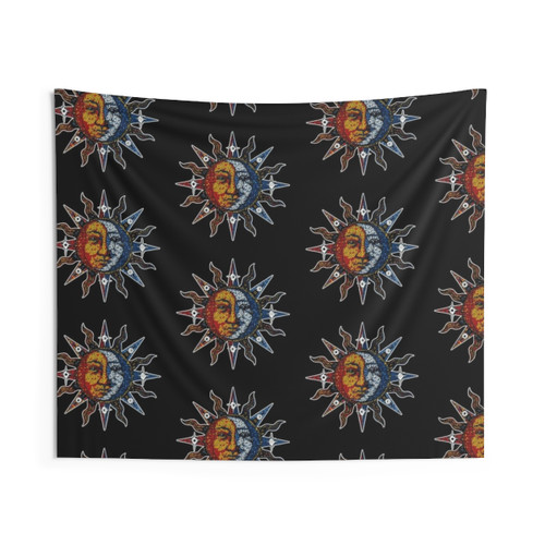 Celestial Sun and Moon Tapestry - Vibrant Mosaic Wall Art