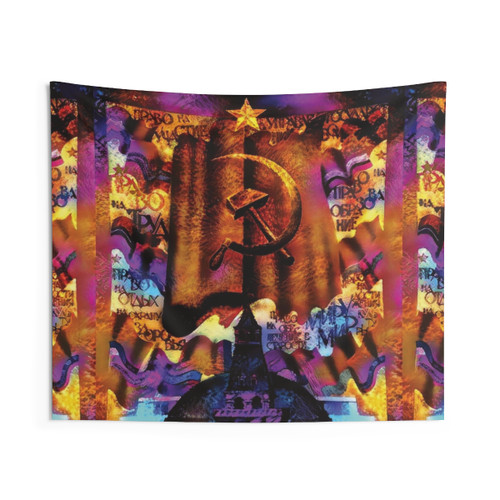 Surreal Soviet-Era Tapestry with Communist Propaganda Imagery