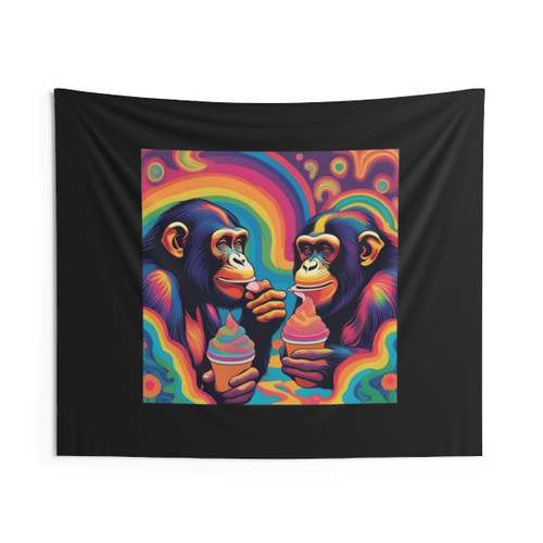 Retro Trippy Chimpanzee Ice Cream Tapestry