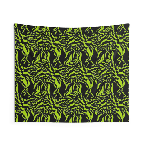 Psychedelic Lime Green and Black Pattern Tapestry Wall Hanging