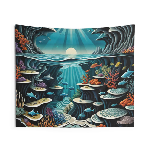 Moon Dip Cave Tapestry with Underwater Ocean Scenery