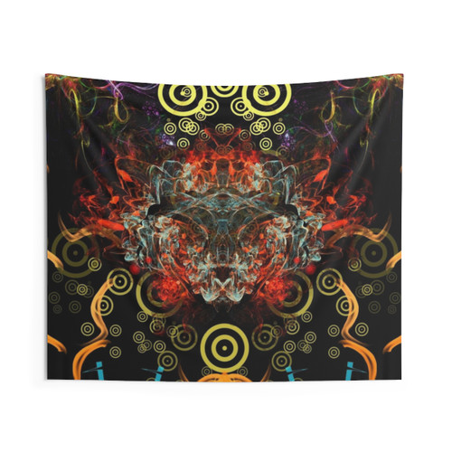 Psychedelic Fire Jazz Cat Tapestry