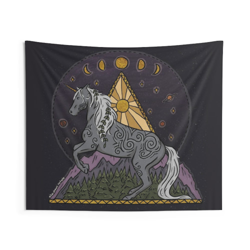 Mystical Universe Horse Tapestry with Horses, Moons, and Stars