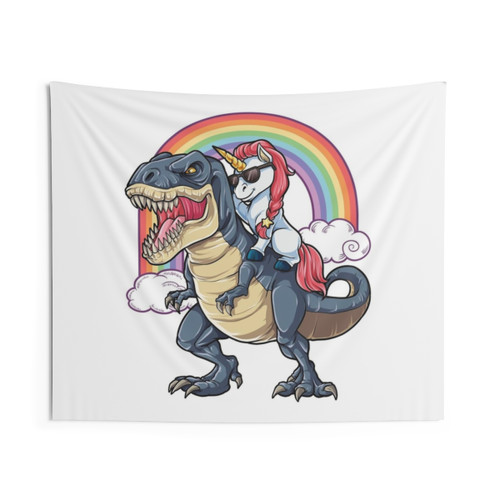 Unicorn Riding Dinosaur Tapestry