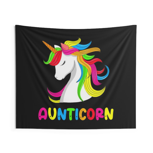 Aunticorn with Unicorn and Colorful Text Tapestry