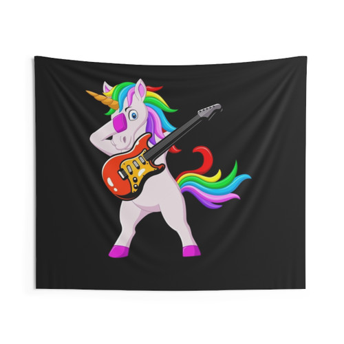 Colorful Unicorn Playing Guitar Tapestry