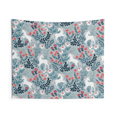 Unicorn Garden Tapestry - Magical Floral Wall Hanging