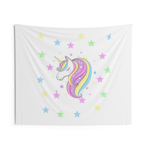 Celestial Unicorn Tapestry with Stars
