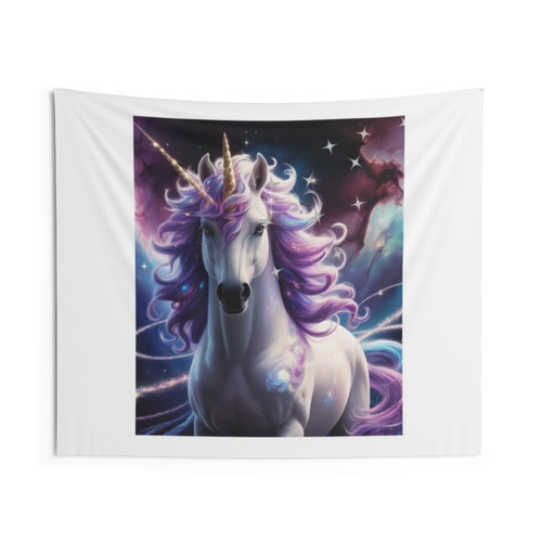 Majestic Unicorn Tapestry with Cosmic Galactic Background