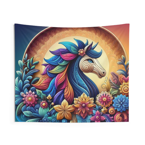 Floral Fantasy Unicorn Tapestry - Vibrant Mythical Art