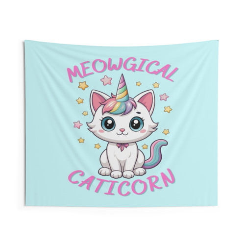 Enchanting Caticorn Tapestry - Magical Cat-Unicorn Hybrid